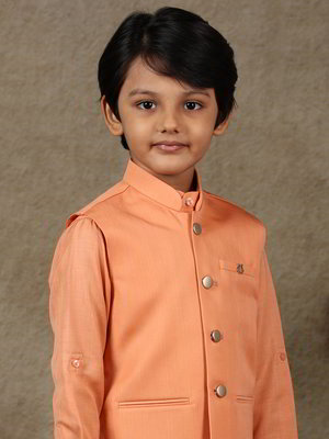 Оранжевый национальный костюм для мальчика из хлопка с шёлком