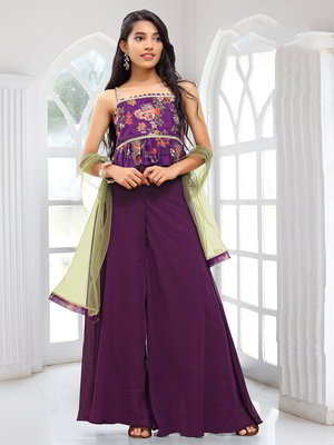 Фиолетовый индийское национальное платье / костюм для девочки из креп-жоржета с пайетками