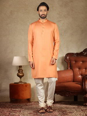 Оранжевый хлопковый индийский национальный мужской костюм