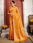 *Горчичное и жёлтое шёлковое оригинальное красивое индийское сари