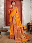 *Горчичное и жёлтое шёлковое оригинальное красивое индийское сари