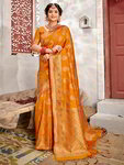 *Горчичное и жёлтое оригинальное красивое индийское сари из шёлка
