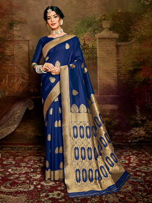 Синее шёлковое индийское сари