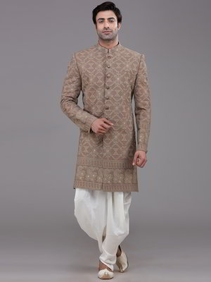 Коричневый индийский мужской костюм из креп-жоржета