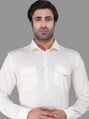 Кремовый хлопковый индийский национальный мужской костюм