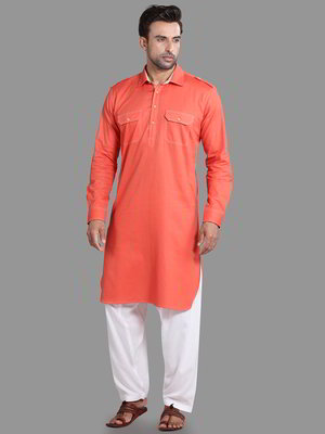 Оранжевый хлопковый индийский национальный мужской костюм