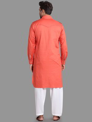 Оранжевый хлопковый индийский национальный мужской костюм