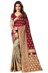 *Бордовое и бежевое оригинальное красивое индийское сари из шёлка и жаккардовой ткани