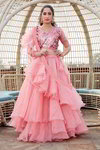*Розовый индийский женский свадебный костюм лехенга (ленга) чоли, украшенный вышивкой