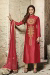 *Красное шифоновое и хлопковое нарядное платье / костюм, украшенное вышивкой