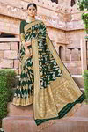 *Зелёное шёлковое и жаккардовое оригинальное красивое индийское сари