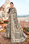 *Серое шёлковое и жаккардовое оригинальное красивое индийское сари