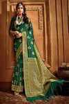 *Зелёное шёлковое и жаккардовое оригинальное красивое индийское сари