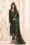Тёмно-зелёное индийское платье / костюм, с длинными рукавами, украшенное вышивкой