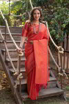*Красное шёлковое и жаккардовое оригинальное красивое индийское сари