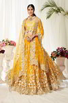 *Жёлтый индийский женский свадебный костюм лехенга (ленга) чоли из фатина, украшенный вышивкой