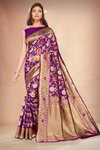 *Фиолетовое шёлковое и жаккардовое оригинальное красивое индийское сари