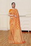 *Оранжевое шёлковое и жаккардовое оригинальное красивое индийское сари