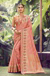 *Персиковое жаккардовое и шёлковое оригинальное красивое индийское сари