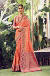 *Оранжевое жаккардовое и шёлковое оригинальное красивое индийское сари