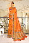 *Оранжевое жаккардовое и шёлковое вечернее нарядное индийское сари