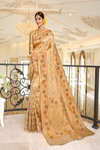 *Кремовое жаккардовое и шёлковое вечернее нарядное индийское сари