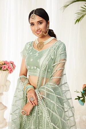 Индийский женский свадебный костюм лехенга (ленга) чоли из фатина, украшенный вышивкой