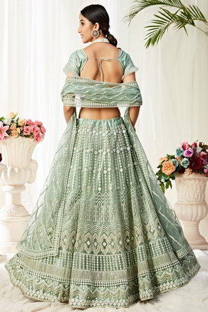 Индийский женский свадебный костюм лехенга (ленга) чоли из фатина, украшенный вышивкой