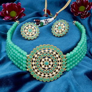 Разноцветное индийское украшение на шею (набор) покрытие позолотой с перламутровыми бусинками
