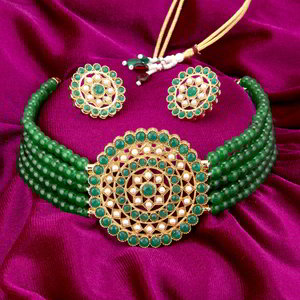 Разноцветное индийское украшение на шею (набор) покрытие позолотой с перламутровыми бусинками