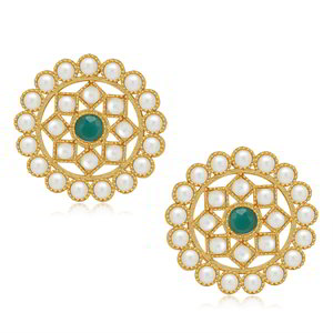 Золотистое индийское украшение на шею (набор) с перламутровыми бусинками