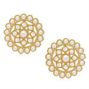 Золотистое индийское украшение на шею (набор) с перламутровыми бусинками