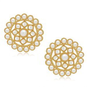 Золотистое индийское украшение на шею (набор) с перламутровыми бусинками