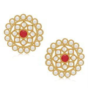 Золотистое индийское украшение на шею (набор) с перламутровыми бусинками