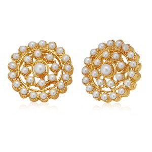 Золотистое индийское украшение на шею (набор) с перламутровыми бусинками