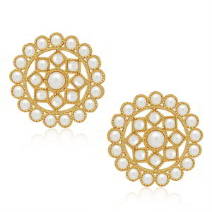 Золотистое индийское украшение на шею (набор) с перламутровыми бусинками