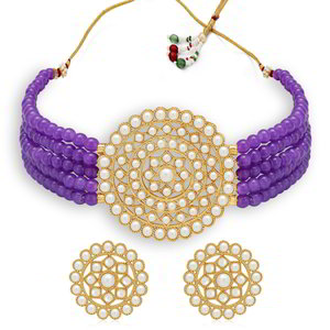 Золотистое индийское украшение на шею (набор) с перламутровыми бусинками