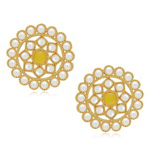 Золотистое индийское украшение на шею (набор) с перламутровыми бусинками