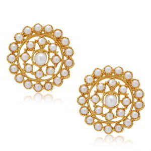 Золотистое индийское украшение на шею (набор) с перламутровыми бусинками