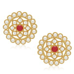 Золотистое индийское украшение на шею (набор) с перламутровыми бусинками