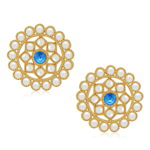 Золотистое индийское украшение на шею (набор) с перламутровыми бусинками