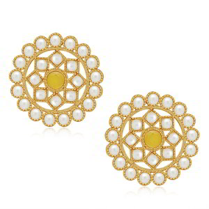 Золотистое индийское украшение на шею (набор) с перламутровыми бусинками