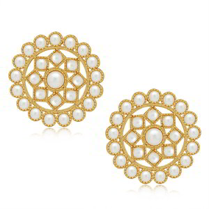 Золотистое индийское украшение на шею (набор) с перламутровыми бусинками