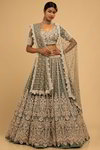 Серо-зелёный национальный индийский женский костюм лехенга (ленга) чоли