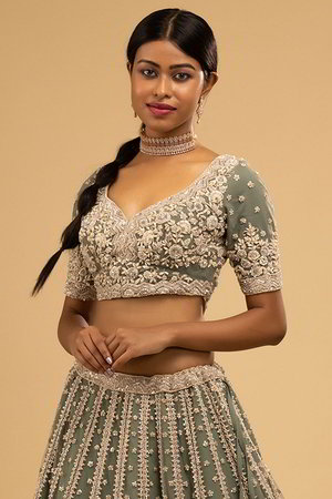Серо-зелёный национальный индийский женский костюм лехенга (ленга) чоли