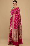 *Разноцветное, розовое и цвета фуксии эксклюзивное шикарное вечернее свадебное индийское сари из натурального шёлка и парчи