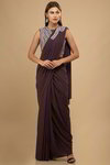 *Фиолетовое изумительное нарядное красивое дорогое индийское сари из лайкры и фатина, украшенное вышивкой со стразами, бисером, пайетками