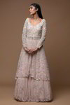 *Светло-розовый индийский женский свадебный костюм лехенга (ленга) чоли из фатина с длинными рукавами, украшенный вышивкой