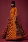 *Жёлтый индийский женский свадебный костюм лехенга (ленга) чоли из натурального шёлка с рукавами три-четверти