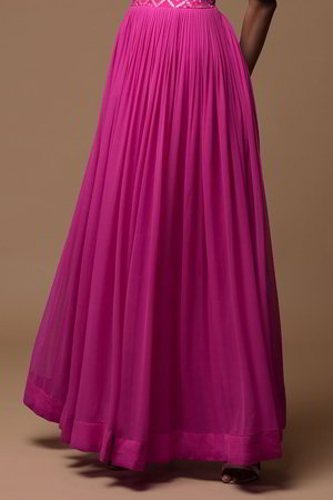 Розовое и цвета фуксии платье / костюм из креп-жоржета с рукавами ниже локтя